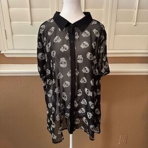 Torrid Women's Size 3X Chiffon Skull Print Tunic Top Black Sheer Punk Gothic NWT